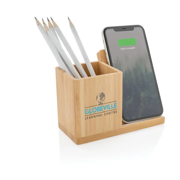  Calgary bamboo 5W wireless charger with pen holder Brown