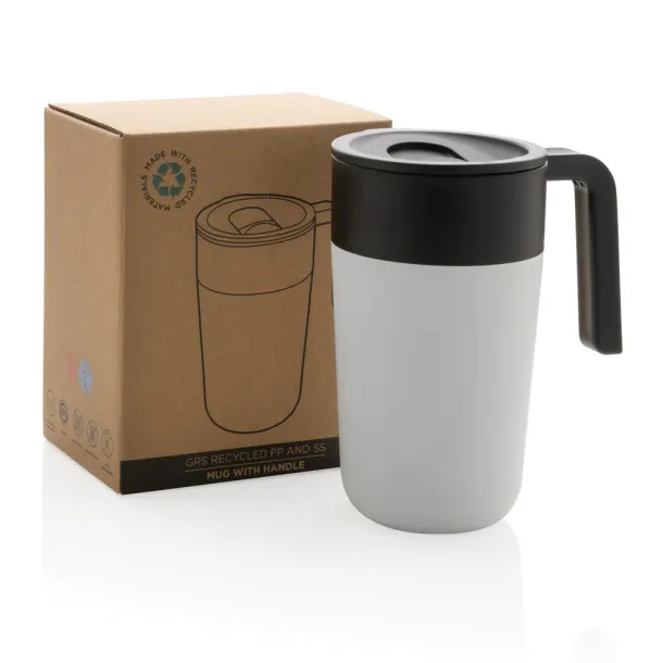  GRS šalica od recikliranog PP-a i SS-a s ručkom, 480 ml - XD Collection Bijela