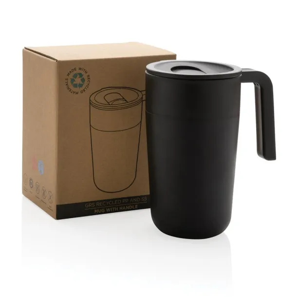  GRS šalica od recikliranog PP-a i SS-a s ručkom, 480 ml - XD Collection Crna