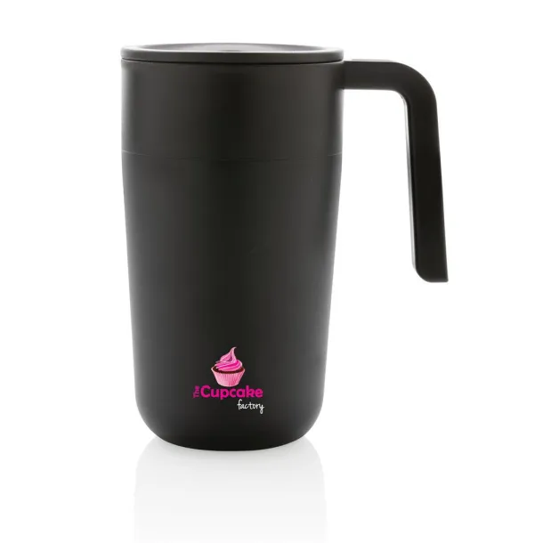  GRS šalica od recikliranog PP-a i SS-a s ručkom, 480 ml - XD Collection Crna