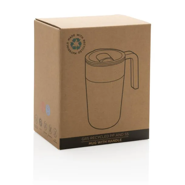  GRS šalica od recikliranog PP-a i SS-a s ručkom, 480 ml - XD Collection Crna
