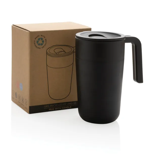  GRS šalica od recikliranog PP-a i SS-a s ručkom, 480 ml - XD Collection Crna