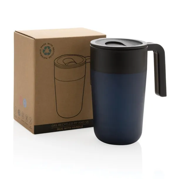  GRS šalica od recikliranog PP-a i SS-a s ručkom, 480 ml - XD Collection navy 