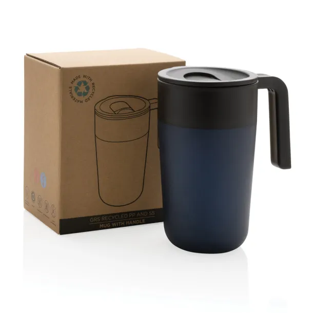  GRS šalica od recikliranog PP-a i SS-a s ručkom, 480 ml - XD Collection navy 