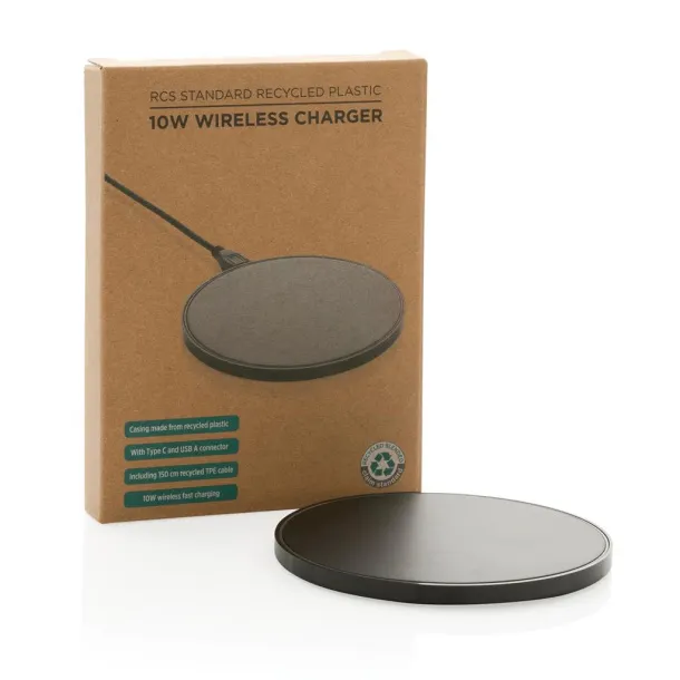  RCS standard recycled plastic 10W wireless charger - XD Collection Black 