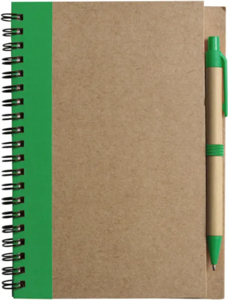 Stella Wire bound notebook with ballpen.  green