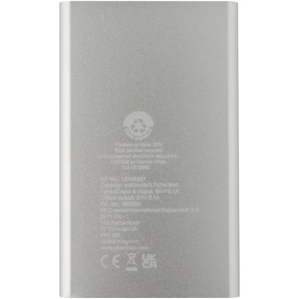 Pep 4000 mAh Type-C recycled aluminium power bank Silver