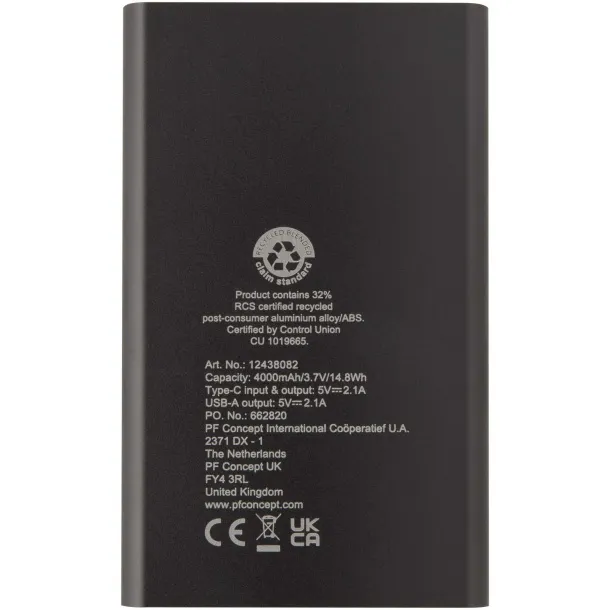 Pep 4000 mAh Type-C recycled aluminium power bank - Unbranded Titanium