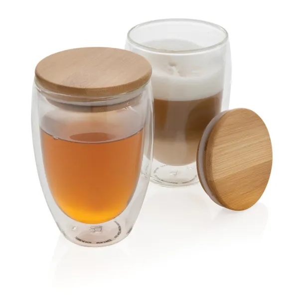  Double wall borosilicate glass with bamboo lid 350ml - XD Collection Transparent 