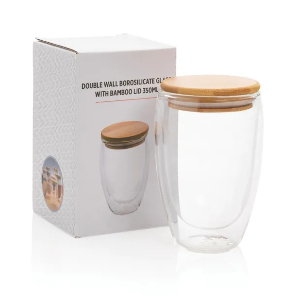  Double wall borosilicate glass with bamboo lid 350ml - XD Collection Transparent 