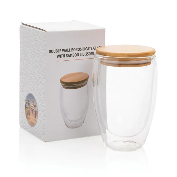  Double wall borosilicate glass with bamboo lid 350ml - XD Collection Transparent 