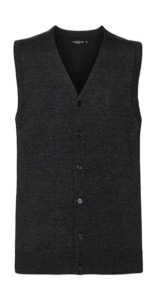  Men's V-Neck Sleeveless Knitted Cardigan - Russell Collection Charcoal Marl