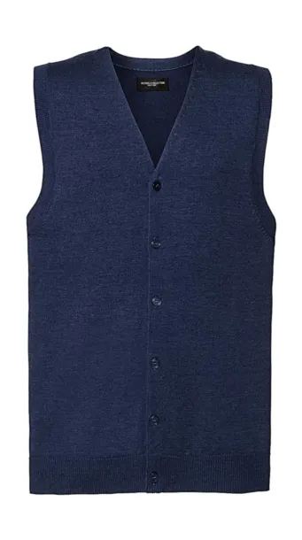  Men's V-Neck Sleeveless Knitted Cardigan - Russell Collection Denim Marl