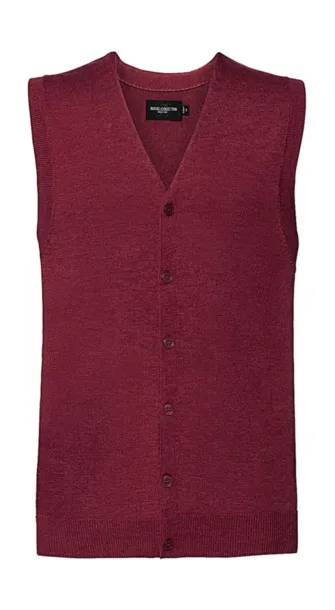  Men's V-Neck Sleeveless Knitted Cardigan - Russell Collection Cranberry Marl