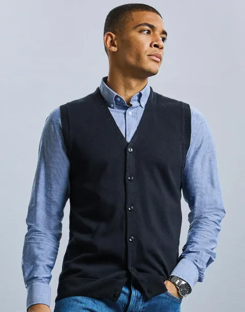  Men's V-Neck Sleeveless Knitted Cardigan - Russell Collection