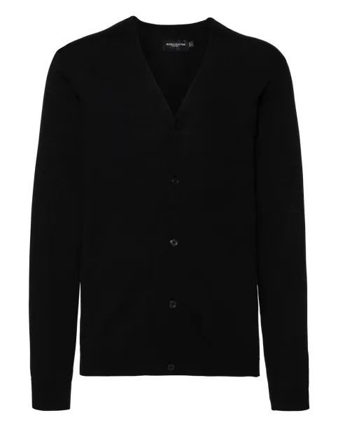  Muški pleteni pulover s V-izrezom i gumbima, 275 g/m² - Russell Collection Crna