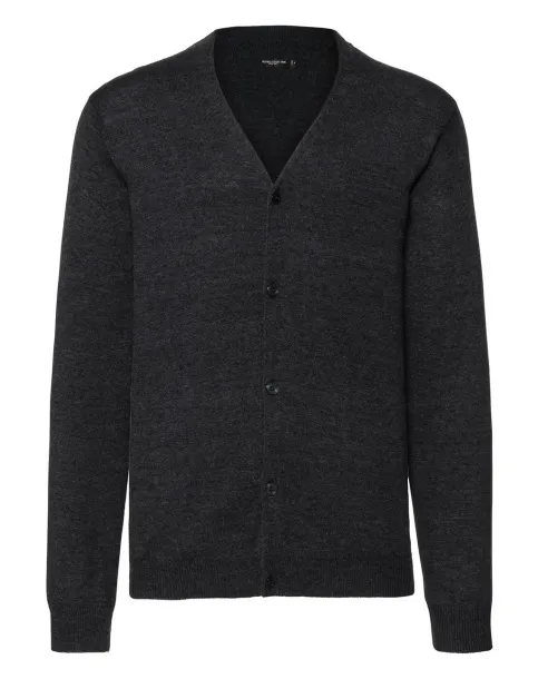  Men's V-Neck Knitted Cardigan - Russell Collection Charcoal Marl