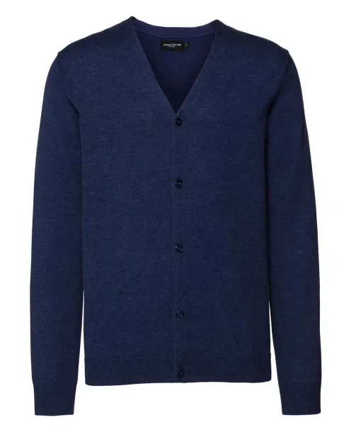  Men's V-Neck Knitted Cardigan - Russell Collection Denim Marl