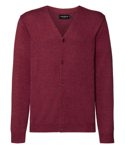  Muški pleteni pulover s V-izrezom i gumbima, 275 g/m² - Russell Collection Cranberry Marl