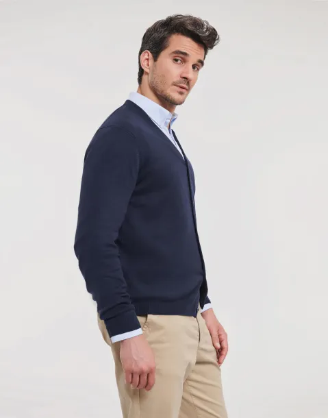  Muški pleteni pulover s V-izrezom i gumbima, 275 g/m² - Russell Collection