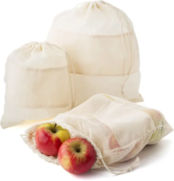 Adele Set of three reusasable cotton mesh produce bags