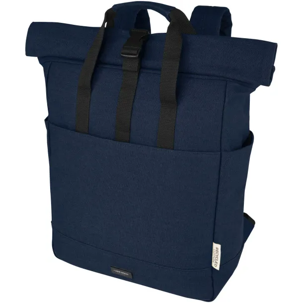 Joey 15” GRS recycled canvas rolltop laptop backpack 15L Navy Blue