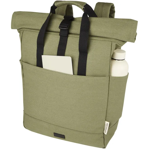 Joey 15” GRS recycled canvas rolltop laptop backpack 15L Maslinasta