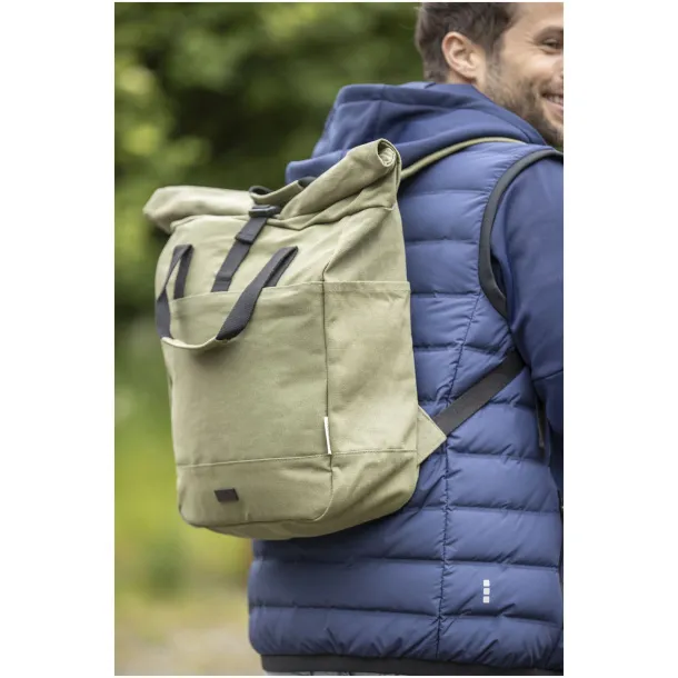 Joey 15” GRS recycled canvas rolltop laptop backpack 15L Olive