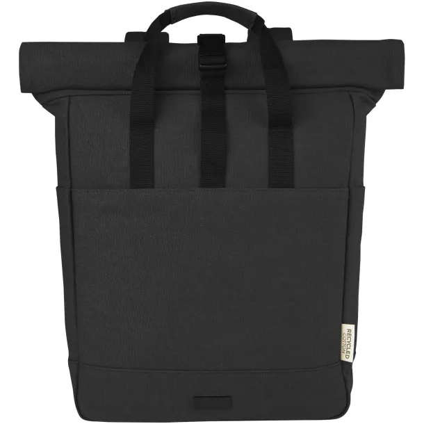 Joey 15” GRS recycled canvas rolltop laptop backpack 15L Solid black