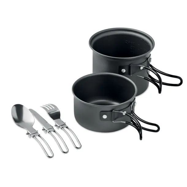 POTTY SET 2 camping pots with cutlery Black