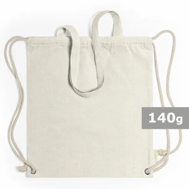  Recycled cotton bag 2 in 1, drawstring bag and shopping bag beige