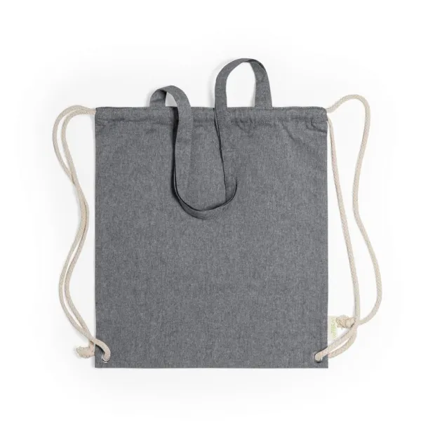  Recycled cotton bag 2 in 1, drawstring bag and shopping bag Crna