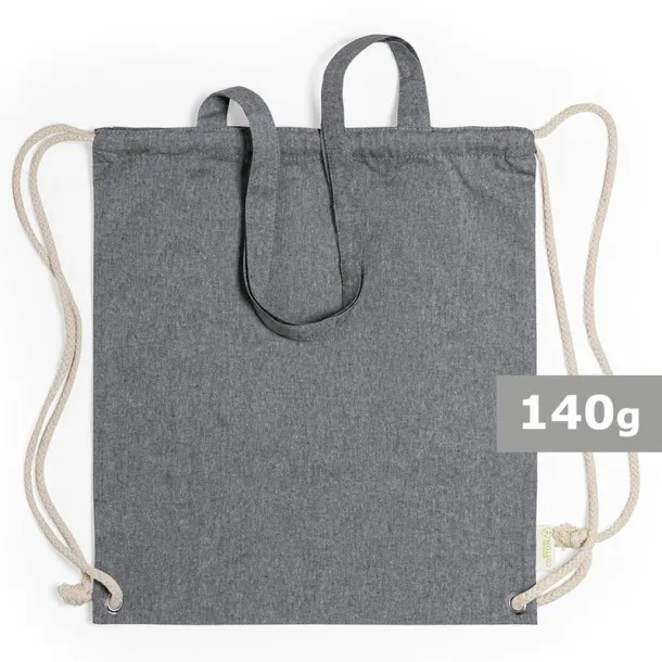  Recycled cotton bag 2 in 1, drawstring bag and shopping bag Crna