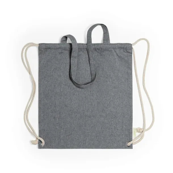  Recycled cotton bag 2 in 1, drawstring bag and shopping bag Crna