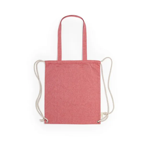  Recycled cotton bag 2 in 1, drawstring bag and shopping bag Crvena