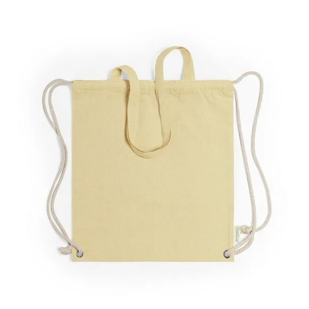  Recycled cotton bag 2 in 1, drawstring bag and shopping bag Žuta