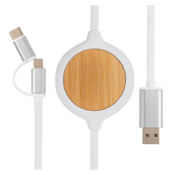  3-in-1 cable with 5W bamboo wireless charger - XD Collection White 