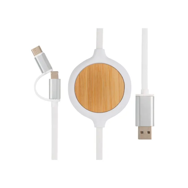  3-in-1 cable with 5W bamboo wireless charger - XD Collection White 