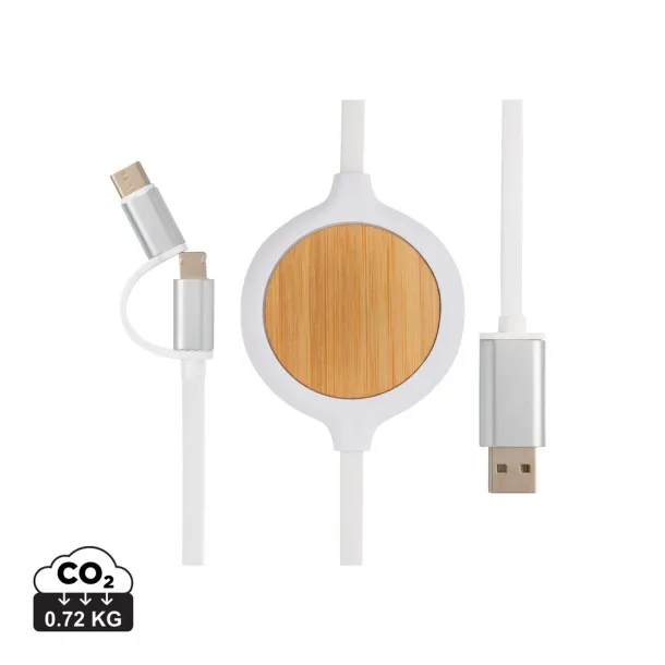  3-in-1 cable with 5W bamboo wireless charger - XD Collection White 