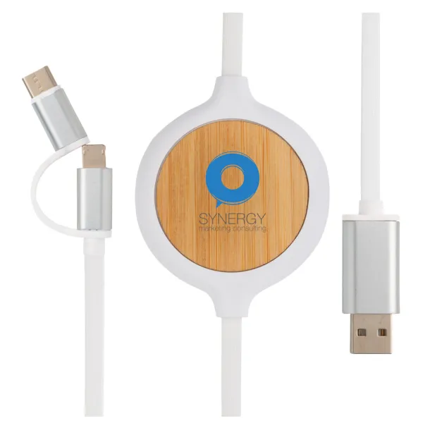  3-in-1 cable with 5W bamboo wireless charger - XD Collection White 