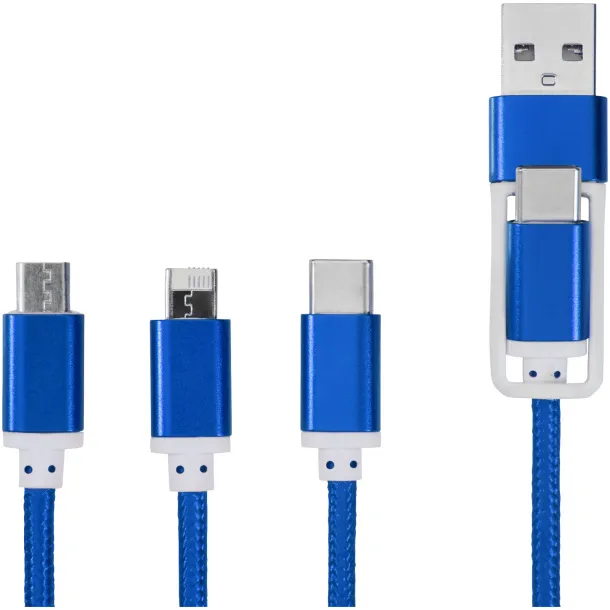 Versatile 3-in-1 charging cable with dual input Royal blue