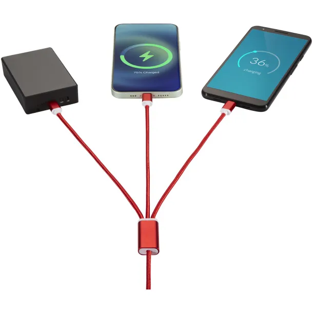 Versatile 3-in-1 charging cable with dual input Red