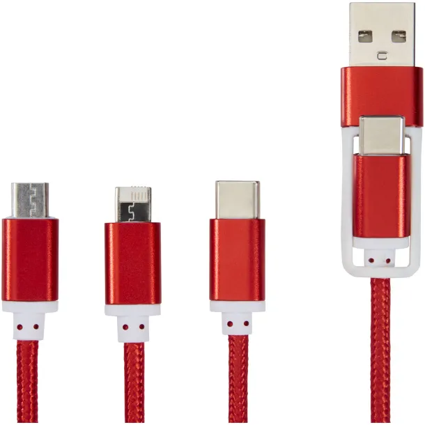 Versatile 3-in-1 charging cable with dual input Red