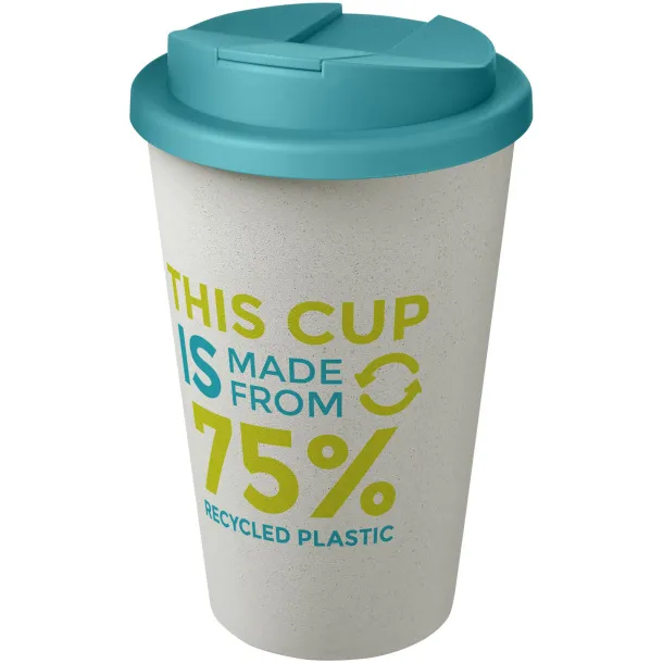 Americano® Eco 350 ml recycled tumbler with spill-proof lid - Unbranded Aqua blue White