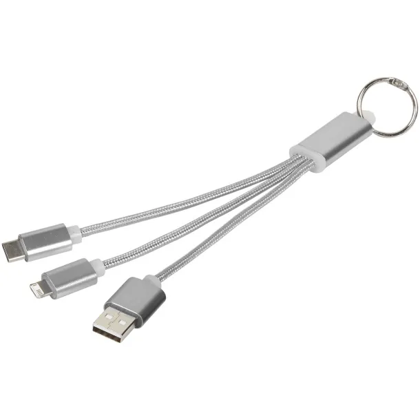 Metal 3-in-1 charging cable with keychain - Unbranded Silver