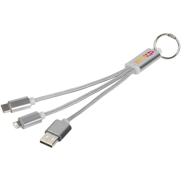 Metal 3-in-1 charging cable with keychain - Unbranded Silver