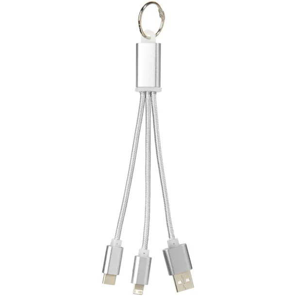 Metal 3-in-1 charging cable with keychain Silver