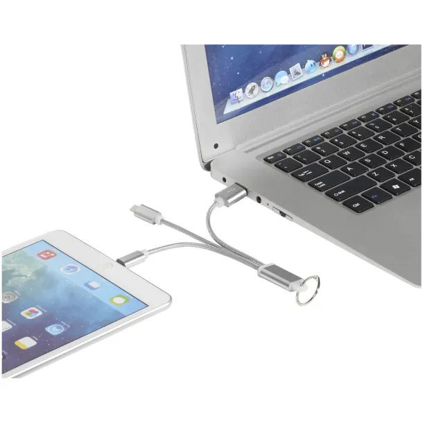 Metal 3-in-1 charging cable with keychain Silver