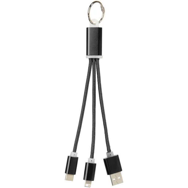 Metal 3-in-1 charging cable with keychain Solid black