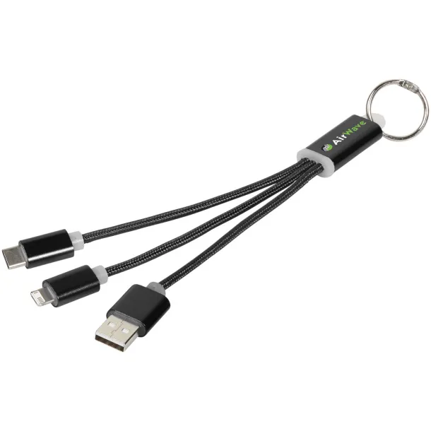 Metal 3-in-1 charging cable with keychain Solid black